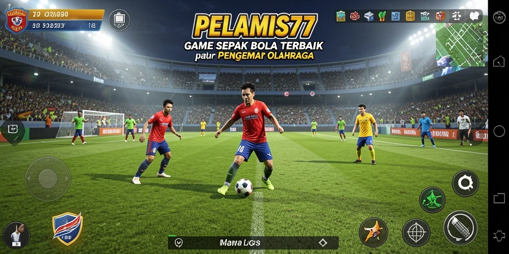 Tampilan gameplay PELAMIS77 dengan aksi sepak bola yang seru.