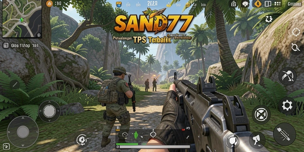 Screenshot gameplay SAND77 menampilkan aksi seru dalam TPS.